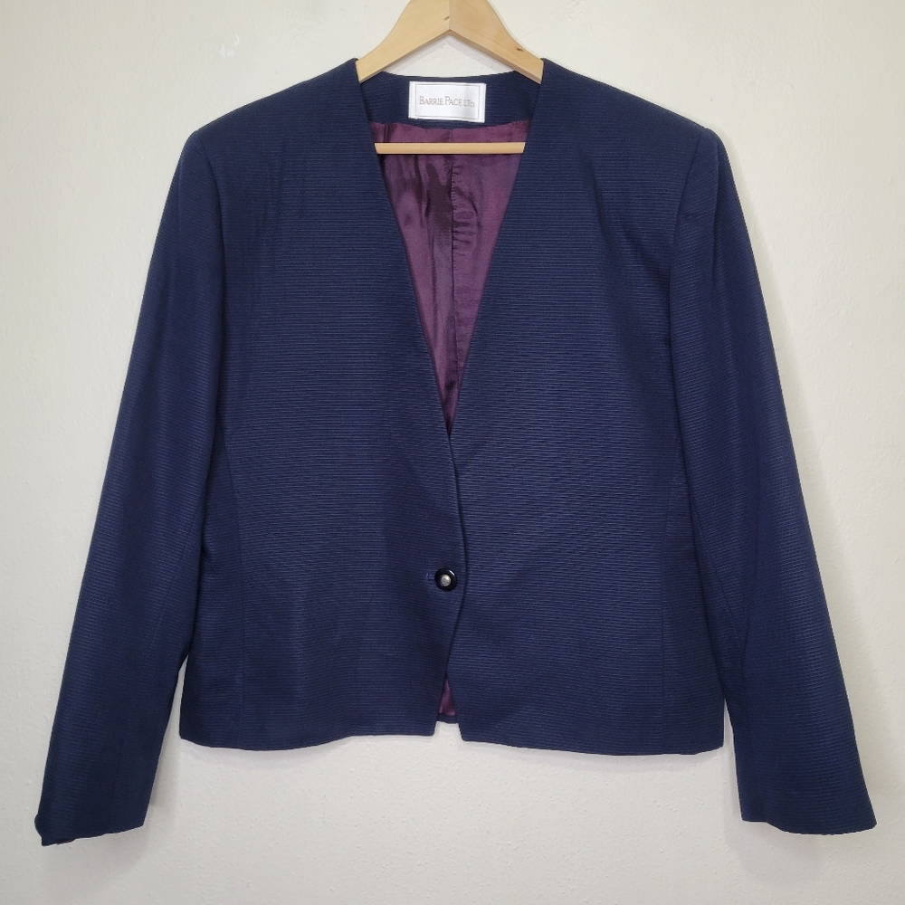 Barrie Pace LTD. Ribbed Navy Blue Blazer, Size 16